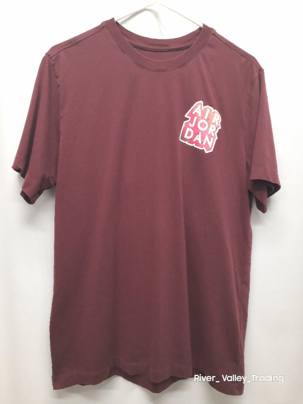 Jordan Mens Medium Burgundy T-Shirt Multi Logo Sticker Collage Graphic Tee Shirt